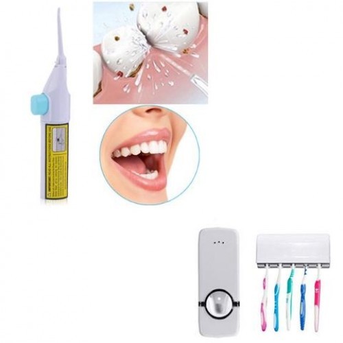Aparat curatare interdentara irigator bucal Power Floss + Dozator pasta dinti + Suport periute