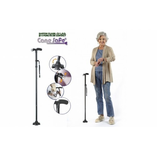 Cane Safe - Baston pliabil cu LED si 4 puncte de contact