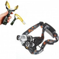 Lanterna frontala cu 3 leduri si 2 acumulatori, Led Cree 5W + Cadou: Prastie de mare viteza