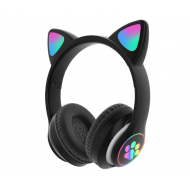 CASTI WIRELESS PLIABILE CU URECHI DE PISICA ILUMINATE LED, BLUETOOTH 5.0, BASS STEREO